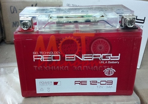 Аккумулятор 12В 9Ач RED ENERGY RE1209 (YTX9-BS) гелевый 150х86х108мм